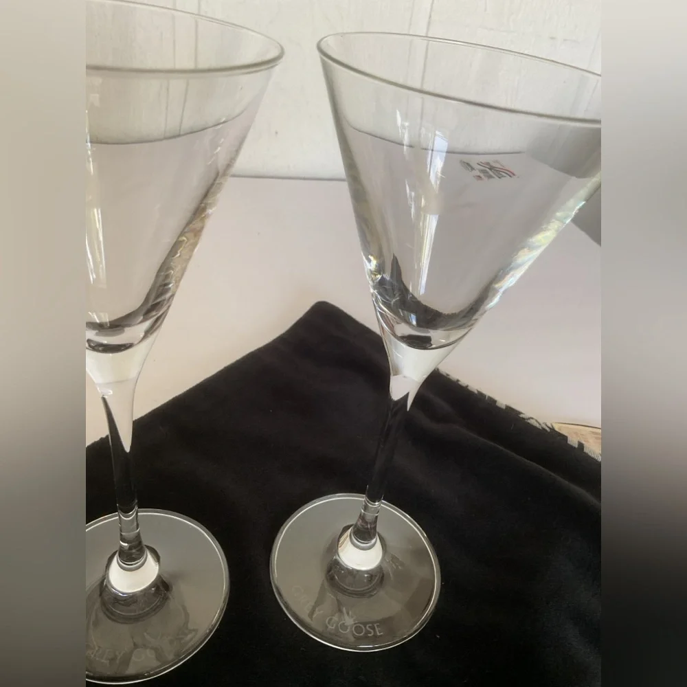 Pair of Authentic Grey Goose Etched Martini Glasses (Set of 2)